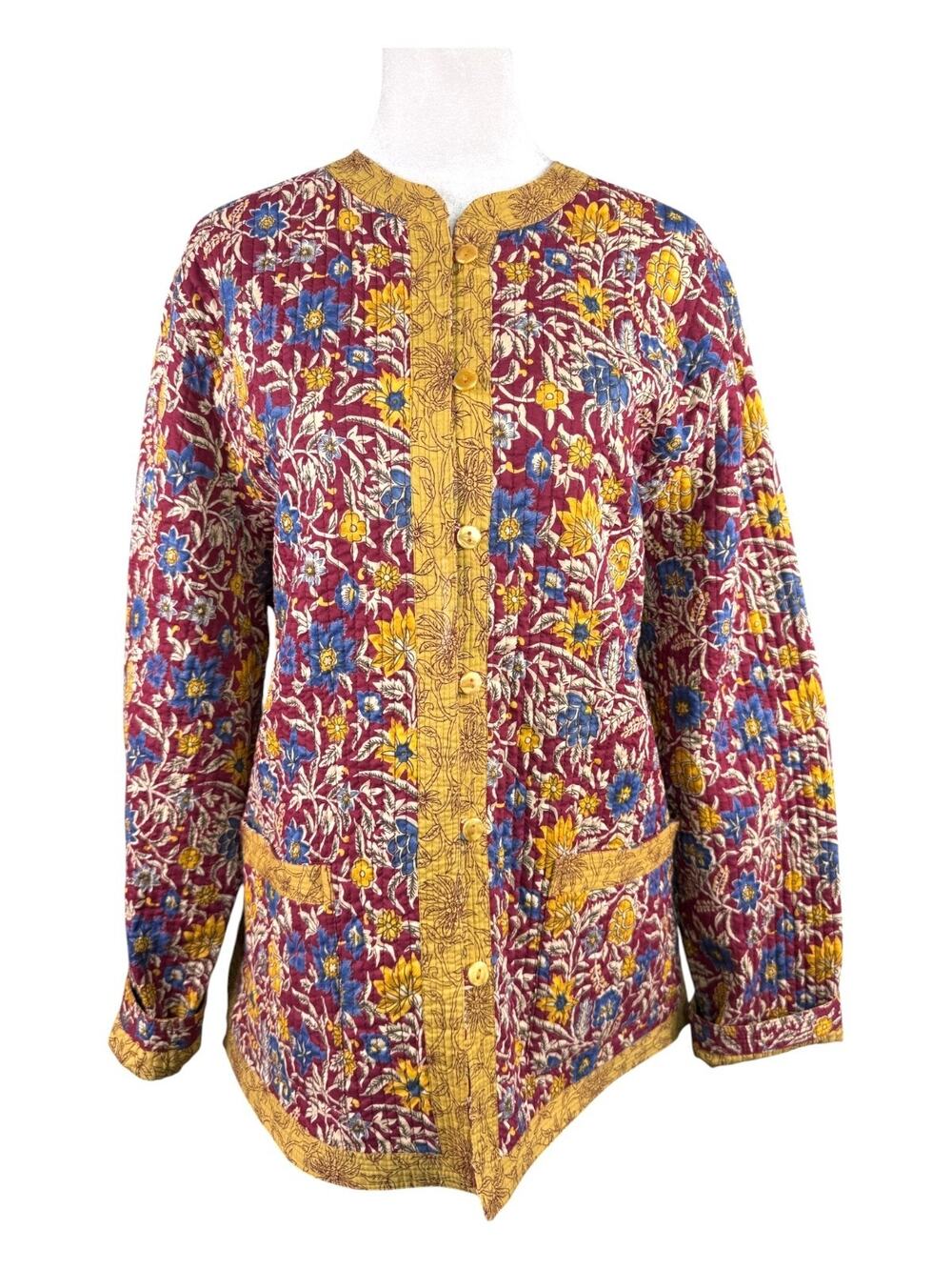 Provence d'Amour XL Reversible Quilted Jacket 100% Cotton Burgundy Gold Floral
